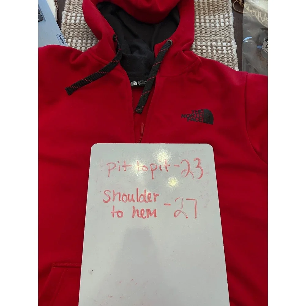 The North Face Mens Red Full Zip Hoodie Sweatshirt Thumbholes Size Large‎